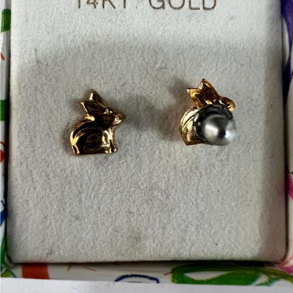 14K Gold Rabbit Earrings - Picture 3 of 5